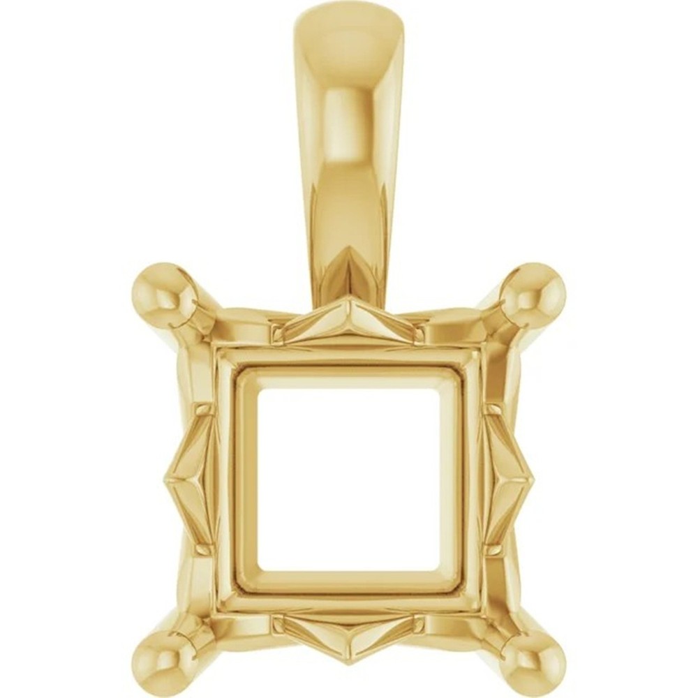 Pendant Mounting Princess Cut Solid 10K Yellow Gold Sculptural Inspired Setting