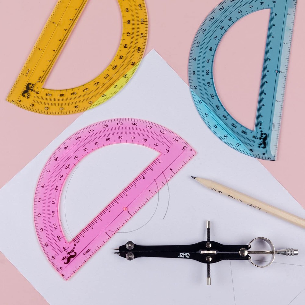3 Pack 6 Inch Plastic Protractors 180 Degrees for Geometry Angle Measurement
