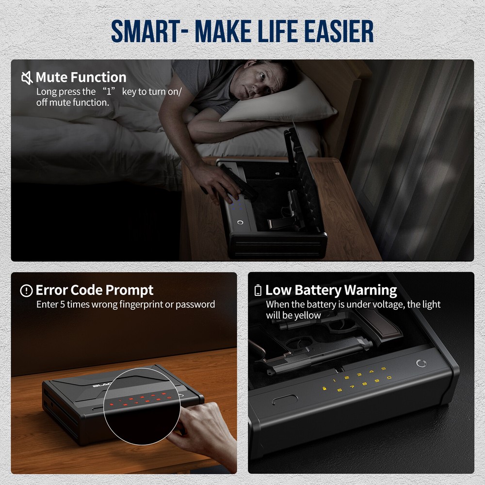 Blacksmith Gun Safe High Precision Fingerprint Pistol Secure 3 Ways Quick Access