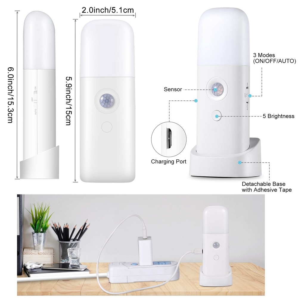 Rechargeable Motion Sensor Night Light Battery Operated nightlights Dimmable ...