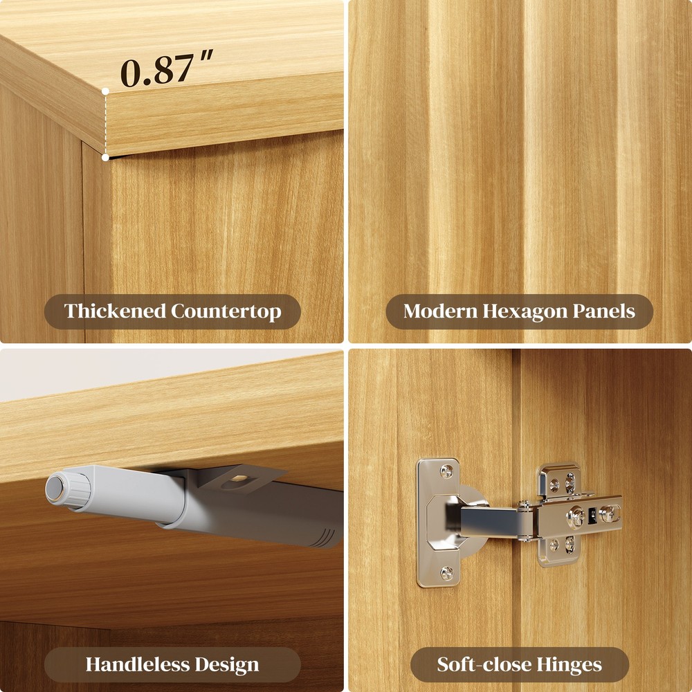 Waveform Design Buffet Cabinet with Storage, Handleless Sideboard Bar Cabinet