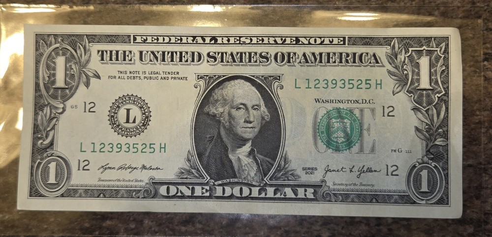 2021 wet Ink Transfer Error 1 Dollar US Bill Note