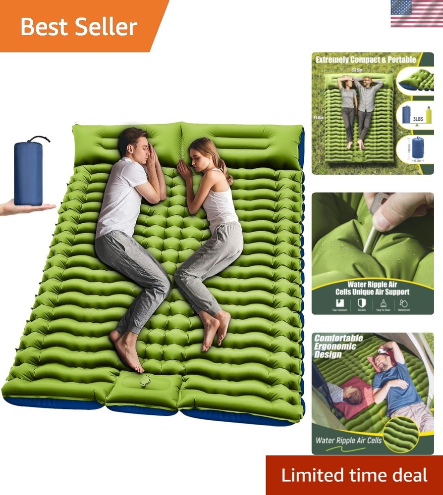 Double Sleeping Pad - Self Inflating 4" Extra-Thick for 2 Person with Pillow ...