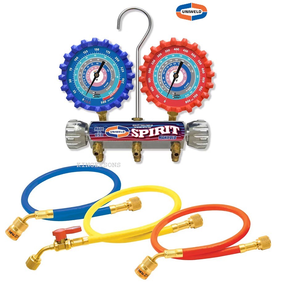 A2L 2-Valve Spirit Aluminum Manifold 3 1/8" NPF® Gauges & 5 Ft. EZ Turn Hoses