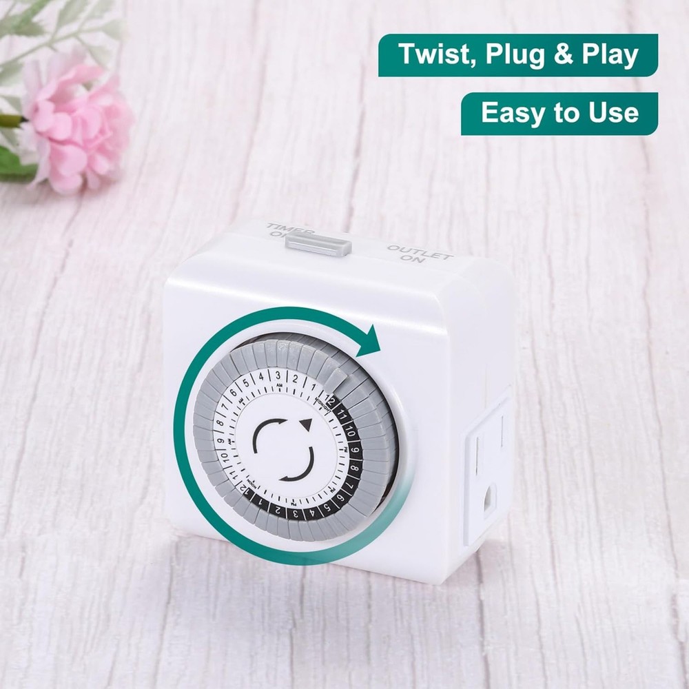 2 Pack 110-125V 3-Pin Outlet Timer For Lamp Control 24-Hour Programmable Switch