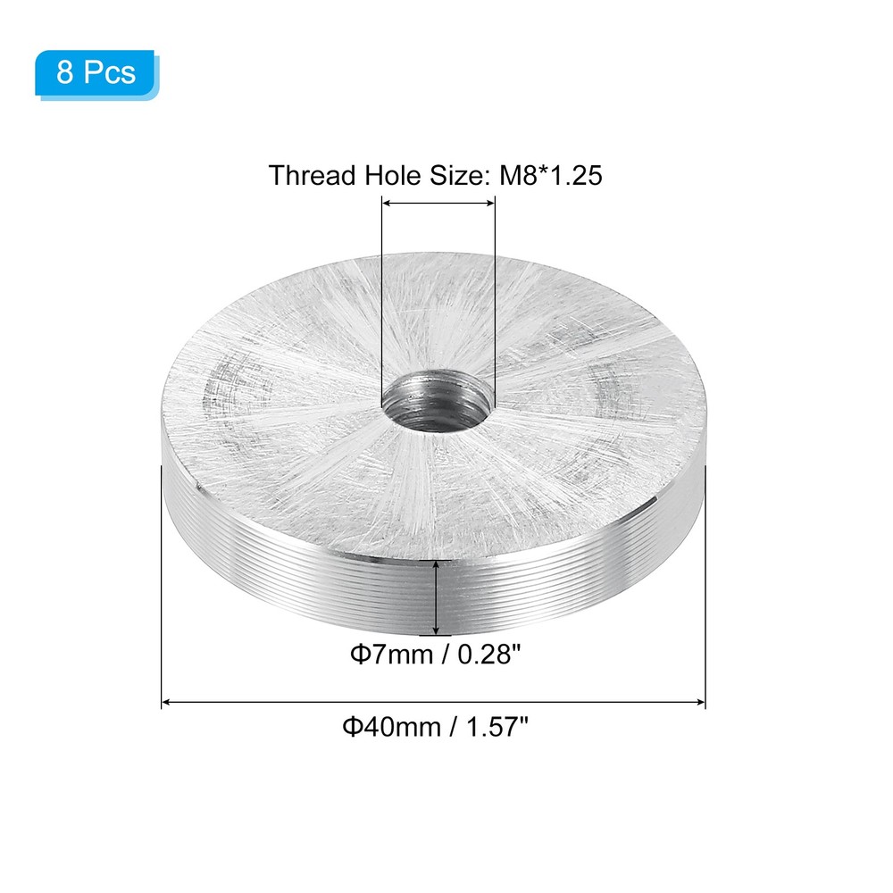 40mm Round Shape Aluminum Disc, 8 Pack M8 Thread Hardware Aluminum Disc, Silver