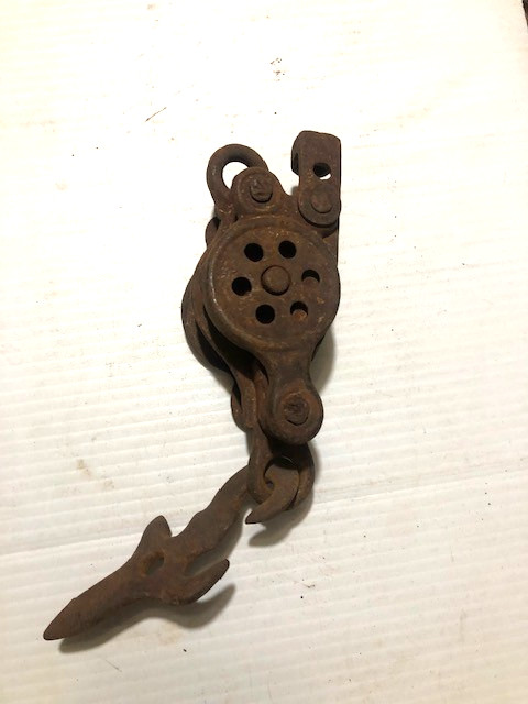Antique Smaller Barn Rope Double Pulley With Hook