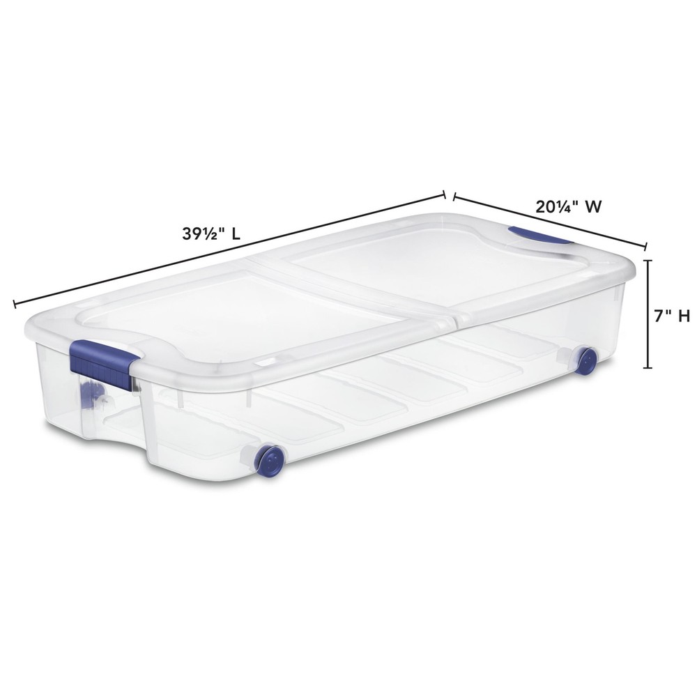 Sterilite Latching Wheeled Storage Bin 66 Quart Clear Underbed Storage Container