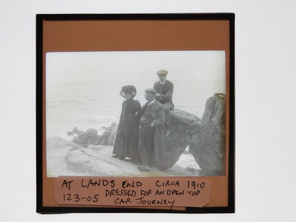 Tourists At Lands End Cornwall c1910 Glass Magic Lantern Slide