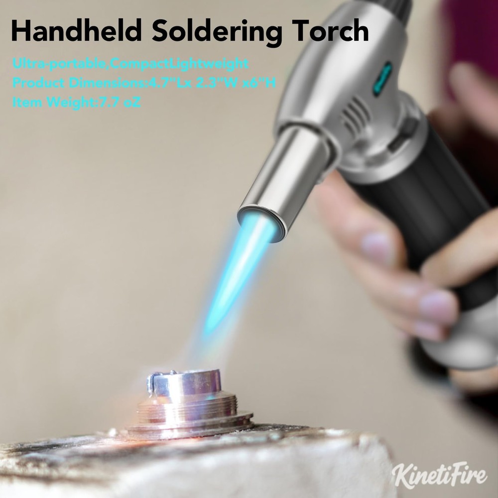 KinetiFire Butane Torch Lighter, Refillable Silver