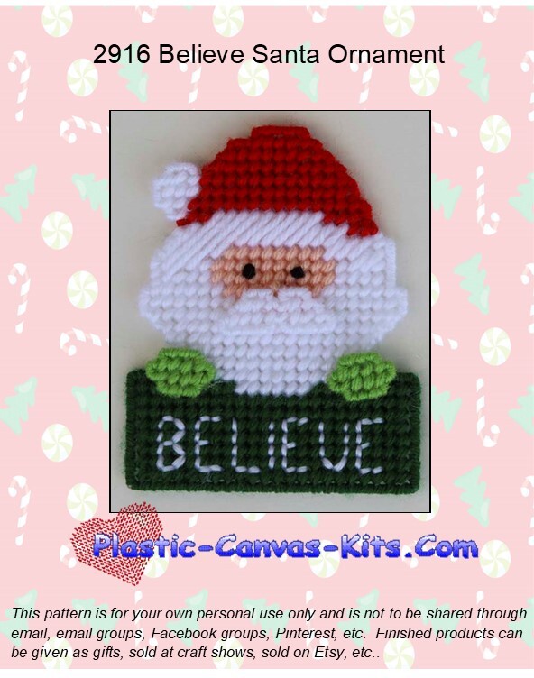 Believe Santa Ornament- Plastic Canvas Pattern or Kit