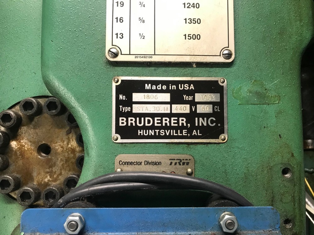 Bruderer 30 Ton High Speed 4 post punch press.