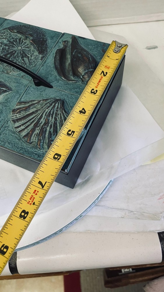 Beach Winter Blue Rectangular Decorative Bamboo Box Shells on Handmade lid 9x 6"