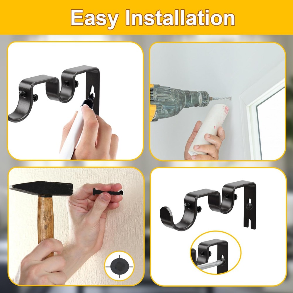 Shonmogar Double Curtain Rod Bracket,6 Pack Metal Holders Black