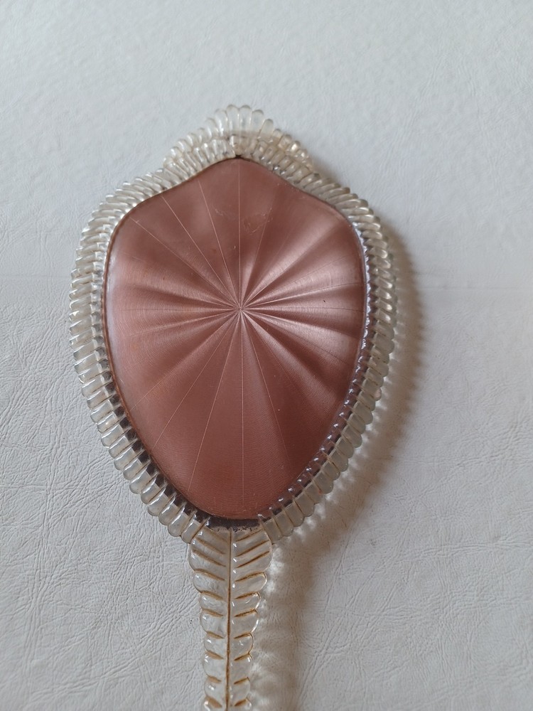 Vintage Clear Plastic/Lucite Vanity Brush and Mirror Set.