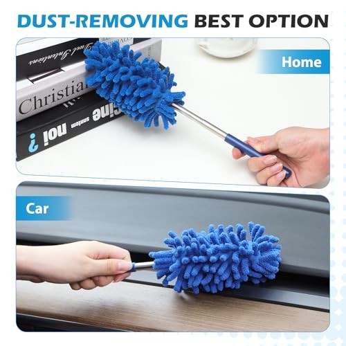 12 Pack Microfiber Dusters for Cleaning, High Duster with Extension Pole, Blue