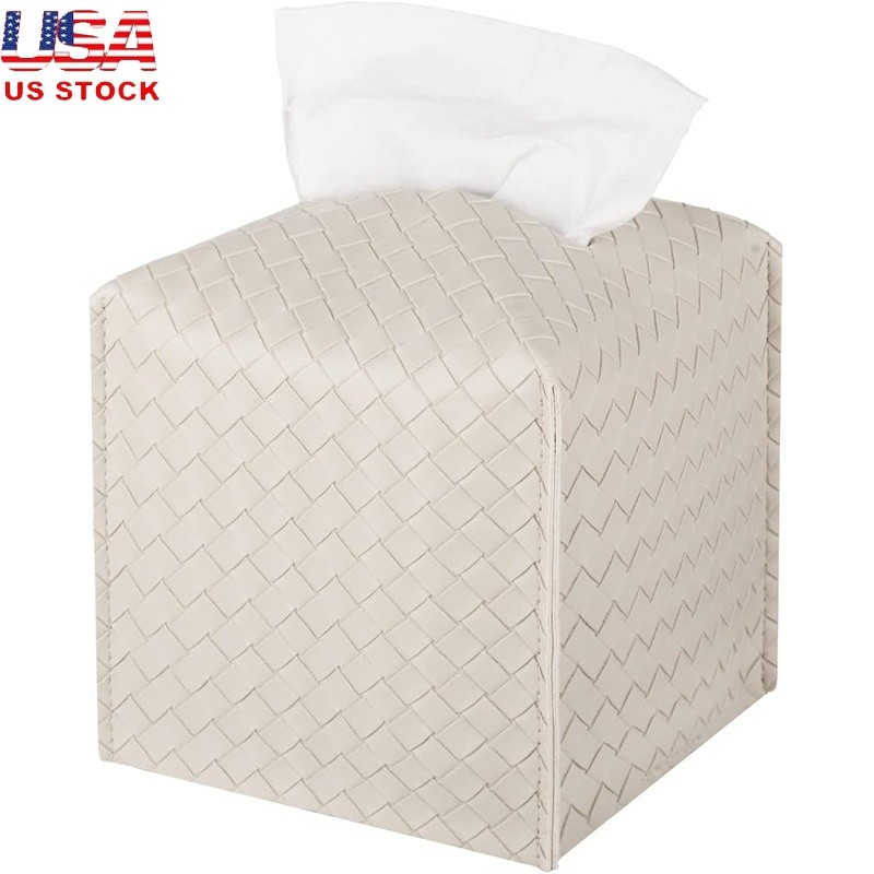 Faux Leather Tissue Box Cover Easy Refill Compact Modern Decorative Holder New