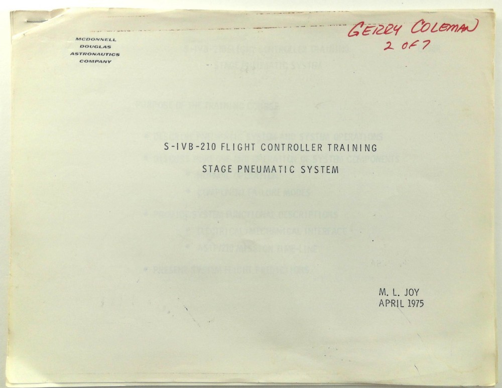 1975 Saturn S-IVB-210 Flight Controller Training Stage Pneumatic System Douglas