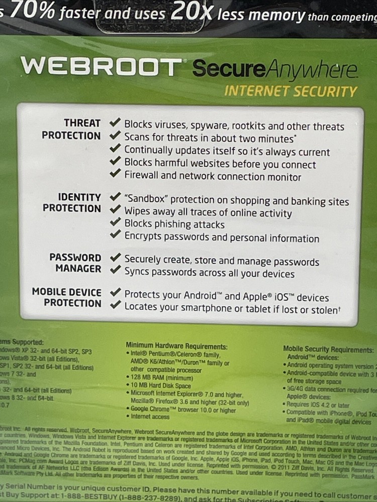 Webroot Secure Anywhere Internet Security WINDOWS 8 Compatible PC Mac or Mobile