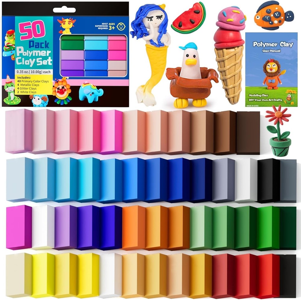Versatile 50-Piece Polymer Clay Kit - Safe Modeling Clay for Imaginative Play