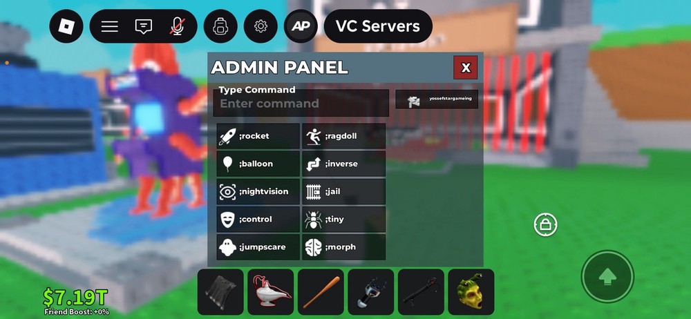 Roblox Admin Panel Game Asset with Various Commands