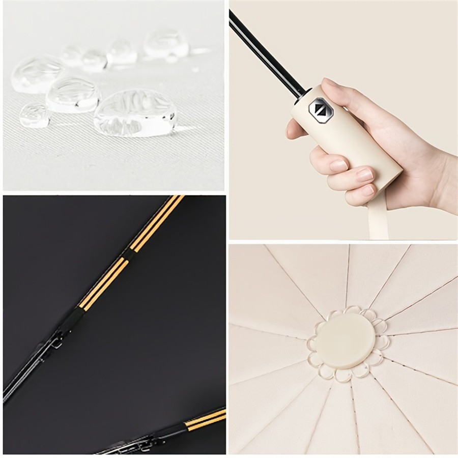 12 Bone Black Glue Fully Automatic Umbrella With Thick And Durable Keel Three Fo