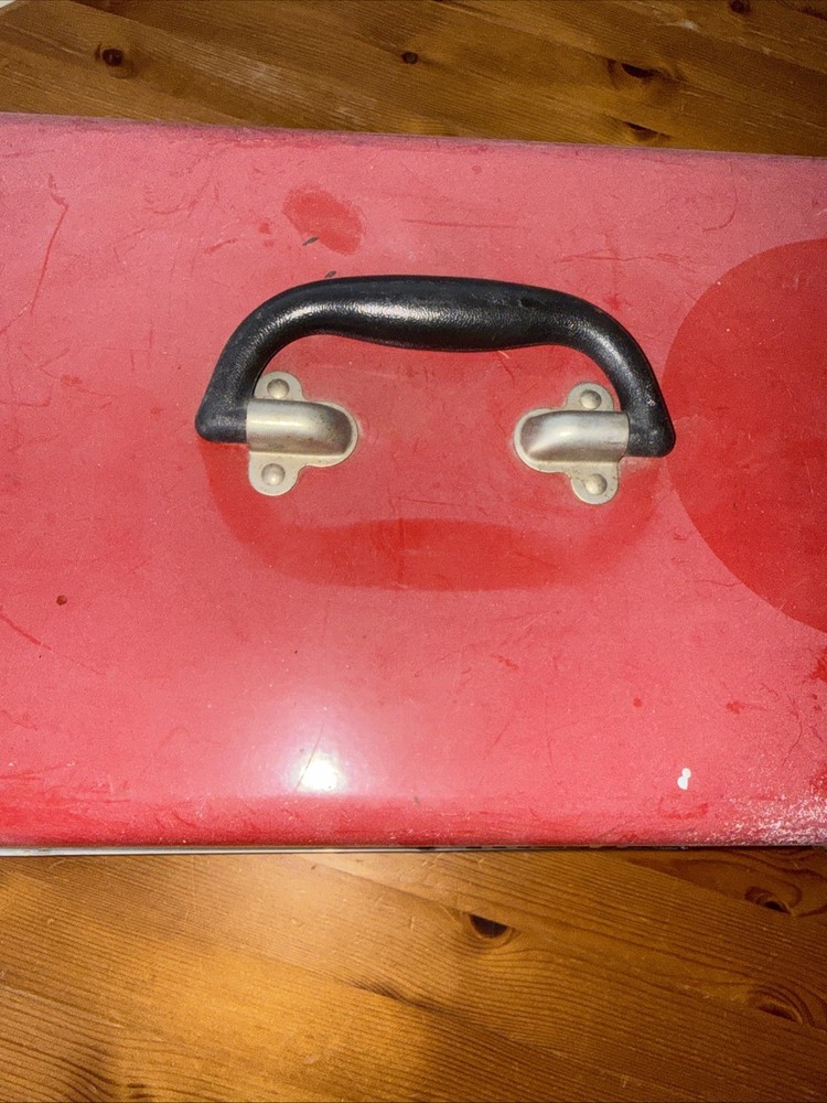 Red Single Drawer vintage metal toolbox 17"X10" Double Latch