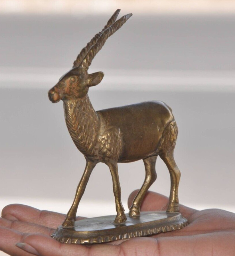 Vintage Brass Engraved Handcrafted Solid Deer Figurine
