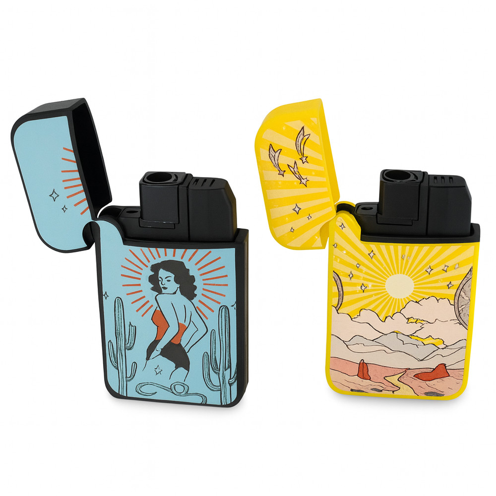 Zengaz Windproof Jetflame Refillable Lighters, 2-Pack Mixed Designs