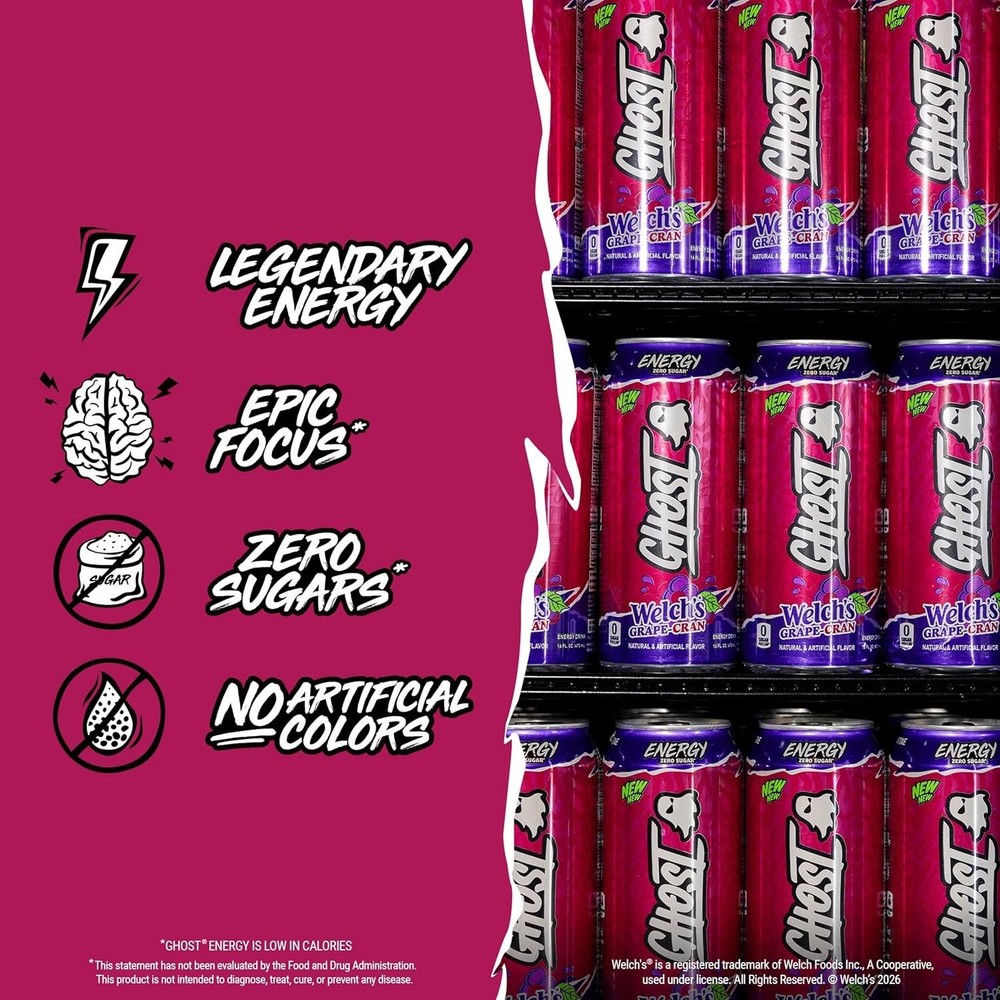 GHOST Energy Drink - 12-Pack, Welch's Grape-Cran, 16oz Cans