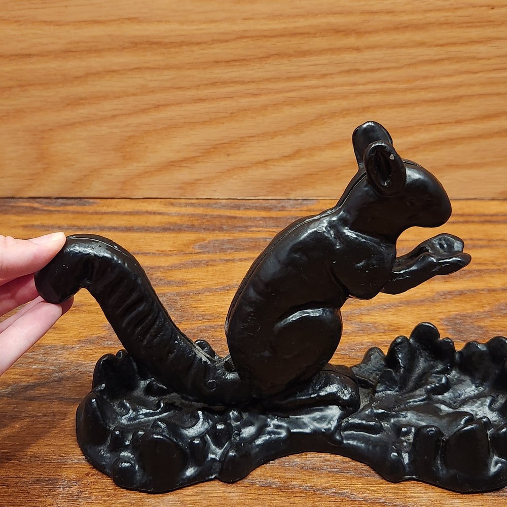Vintage Black Squirrel Nutcracker on Tray with Tail Handle Non-Metallic Alloy