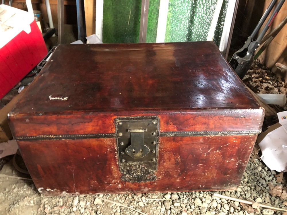 1920's chinese leather red lacquered trunk
