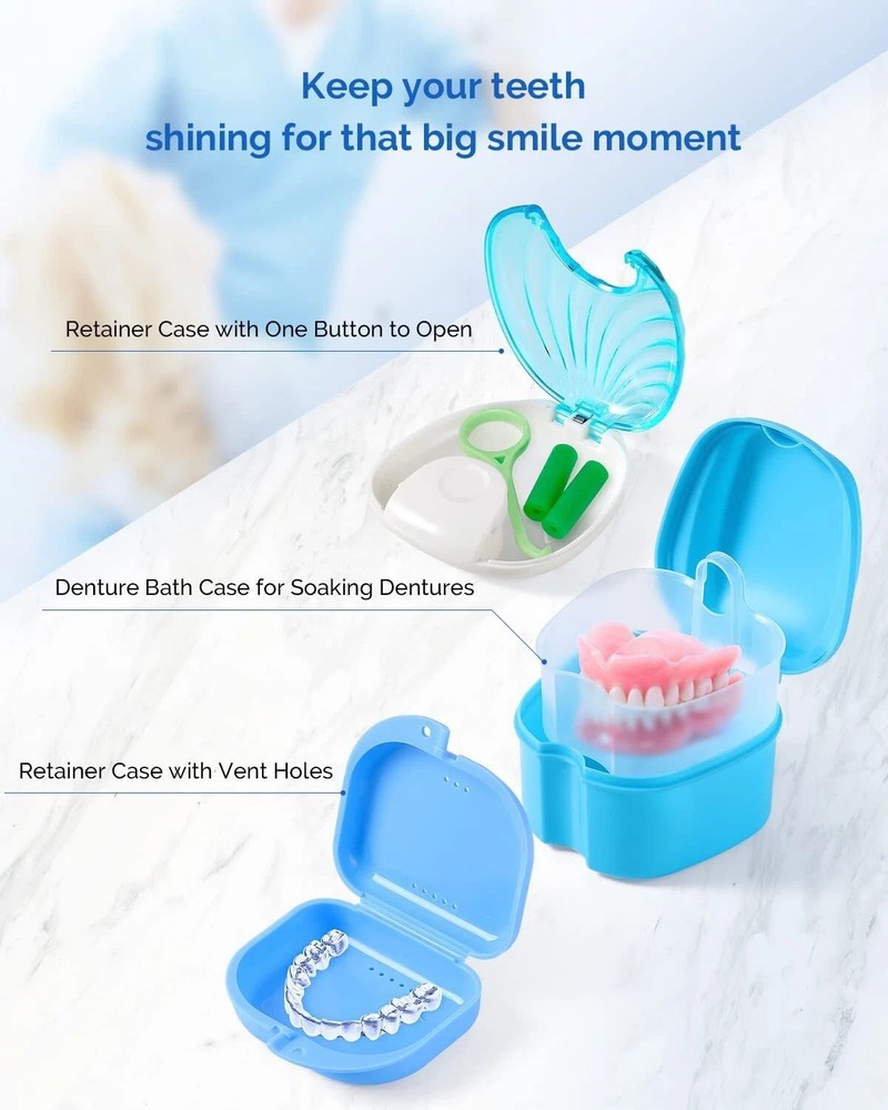 Denture Case With Strainer Apple Shaped – Retainer False Teeth Storage Box