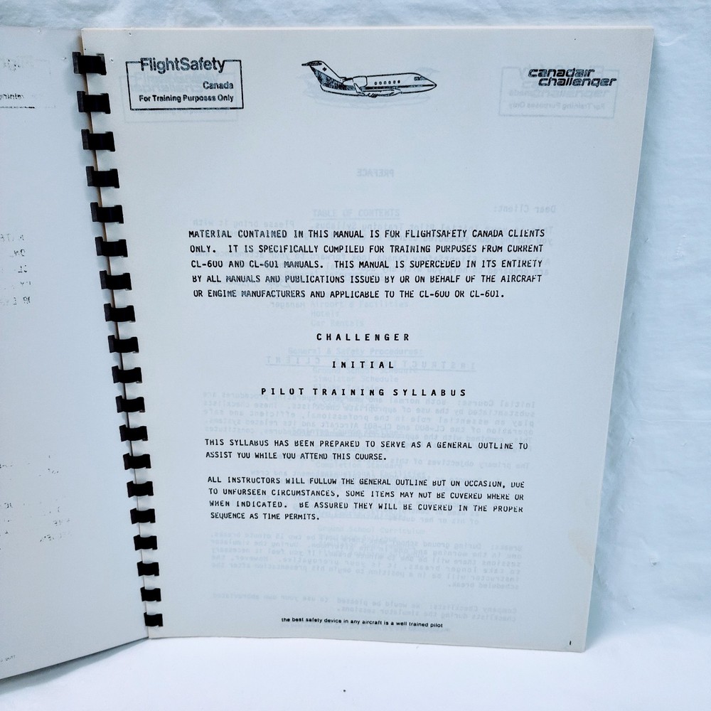 Canadair Challenger Flight Safety Training Guide Book