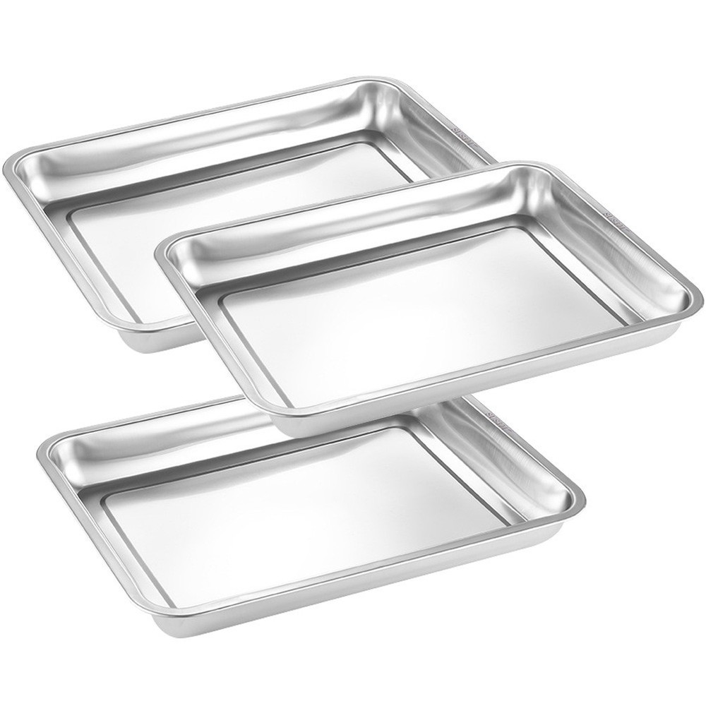3pcs Heavy Duty Oven Pan Stainless Steel Rectangular Deep Edged Tray