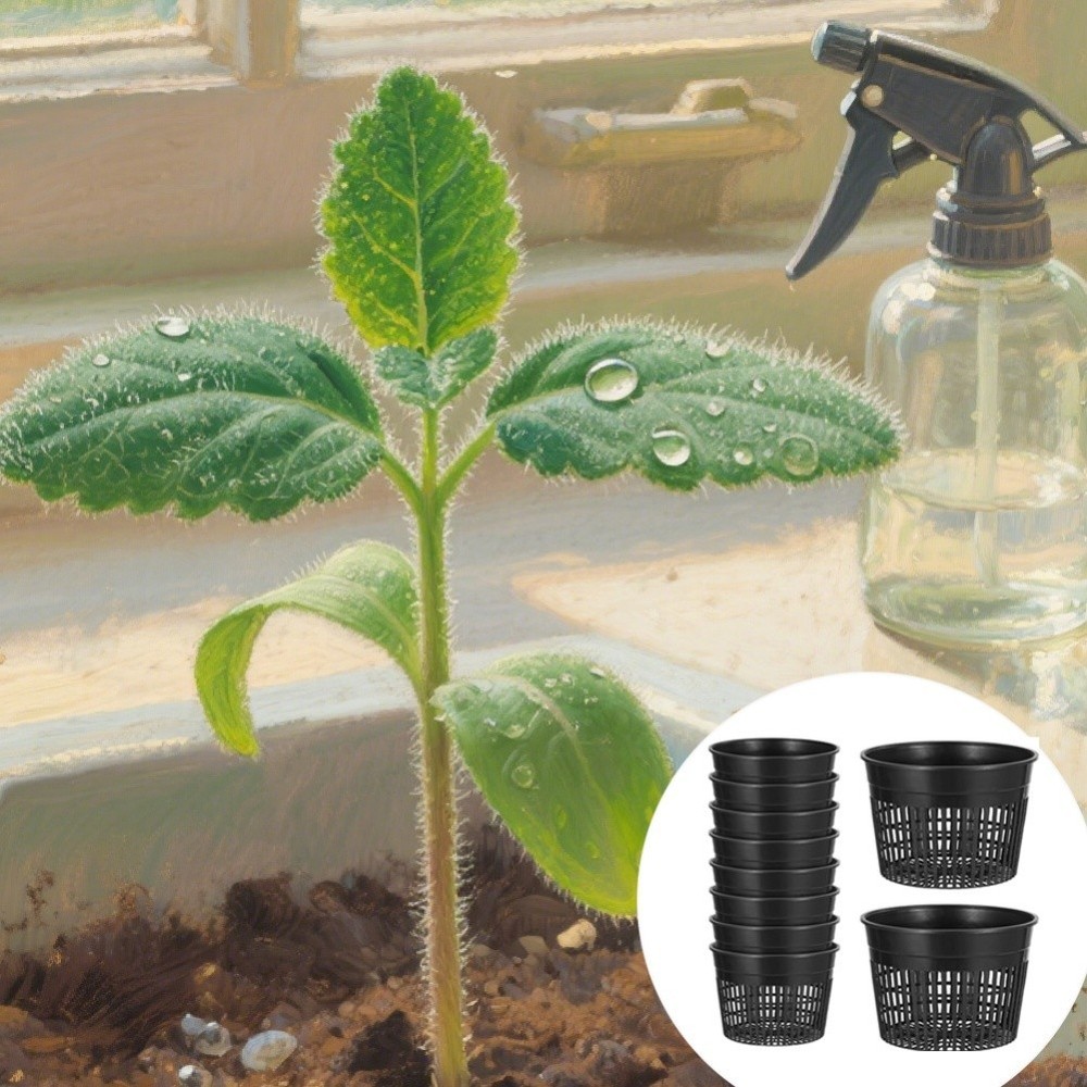 10 Pieces Plastic Net Pots for Hydroponics Plants with Drainage Hole Black
