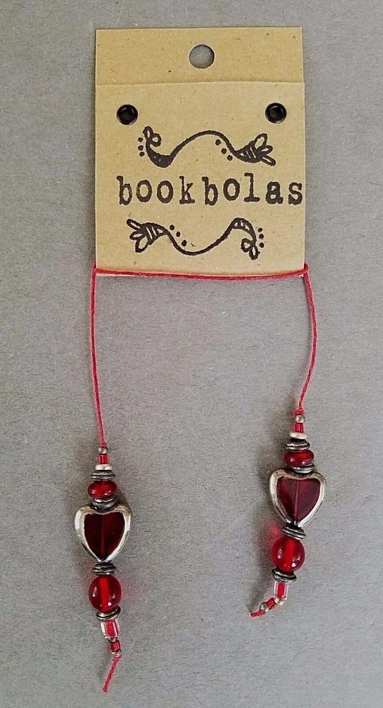 HANDMADE BEADED BOOKMARK ~ RED GLASS HEARTS