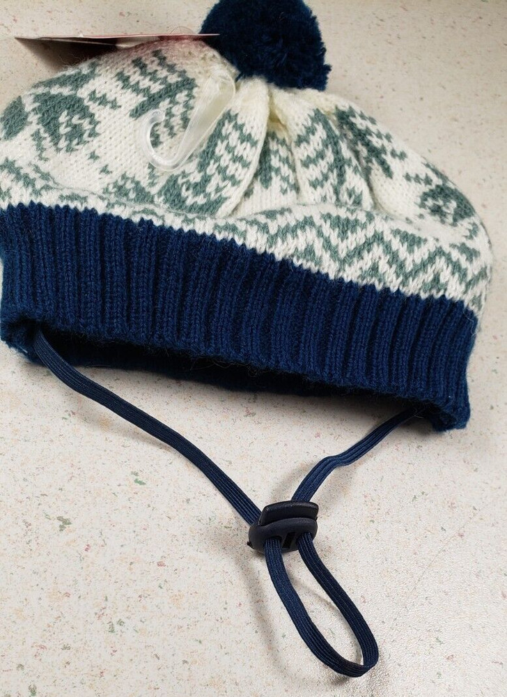 Christmas Dog Hat Blue Pom Pom Adjustable Elastic size Small/Medium