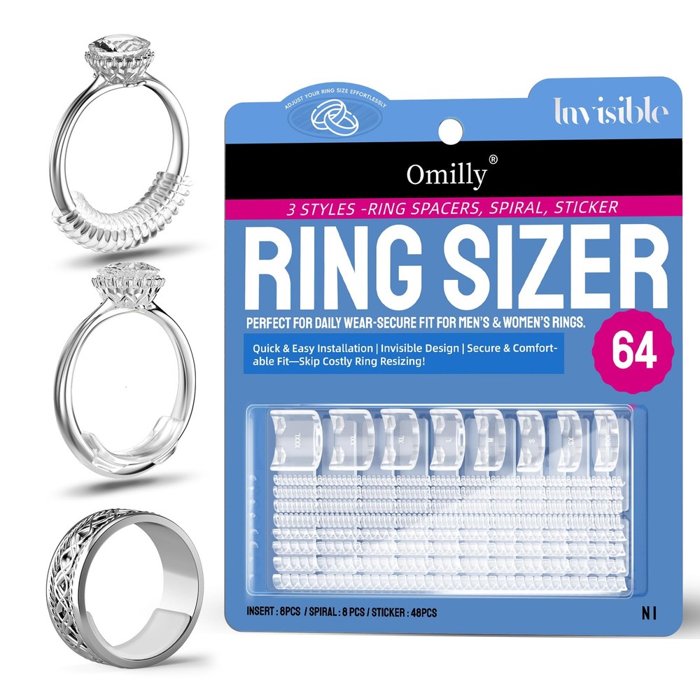 Ring Sizer Adjuster for Loose Rings, 64-Piece Set with 3 Types (Spiral...