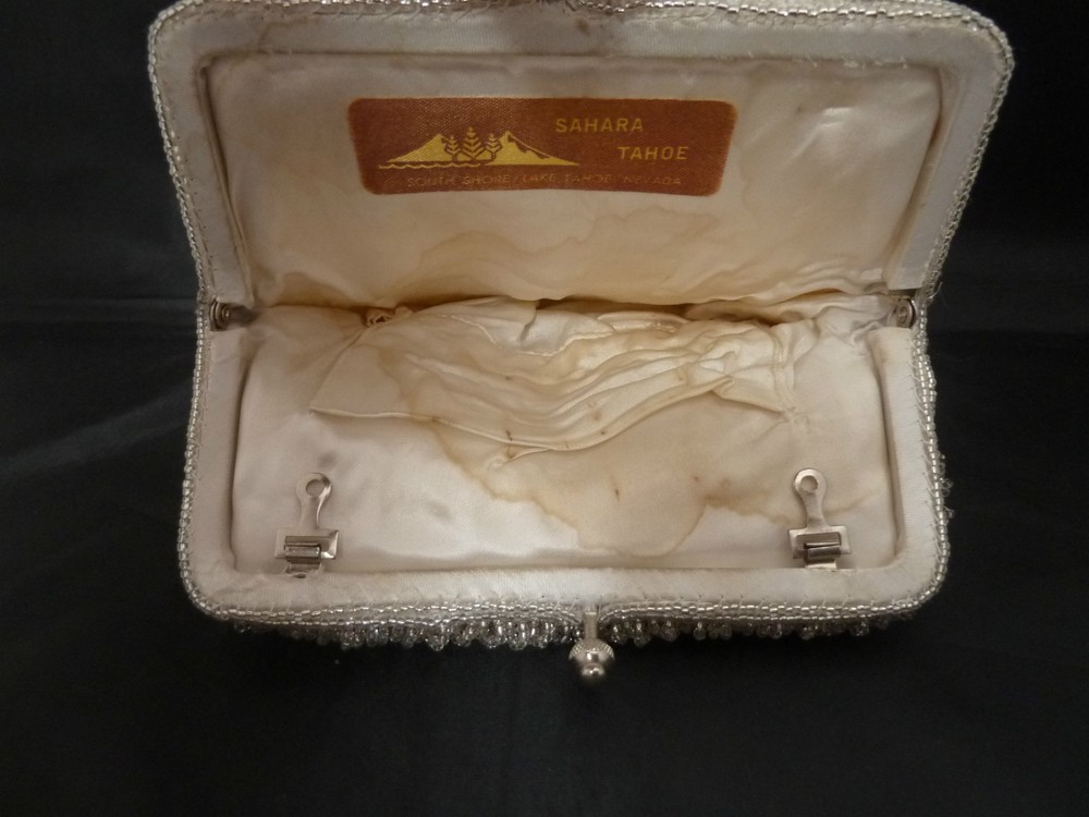 Vintage White Satin Beaded Walborg Purse Bag