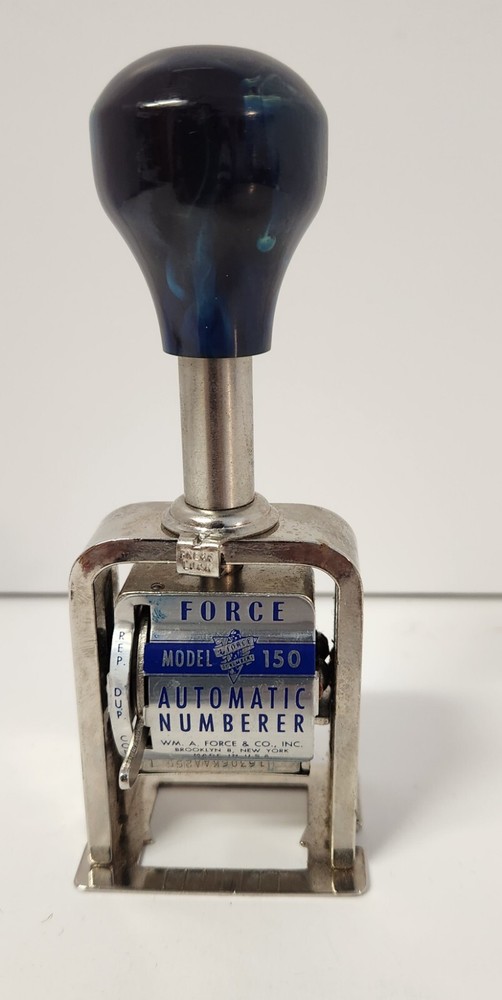 Force Model 150 Automatic Numberer Machine 6 Wheel Stamper Blue Made In USA