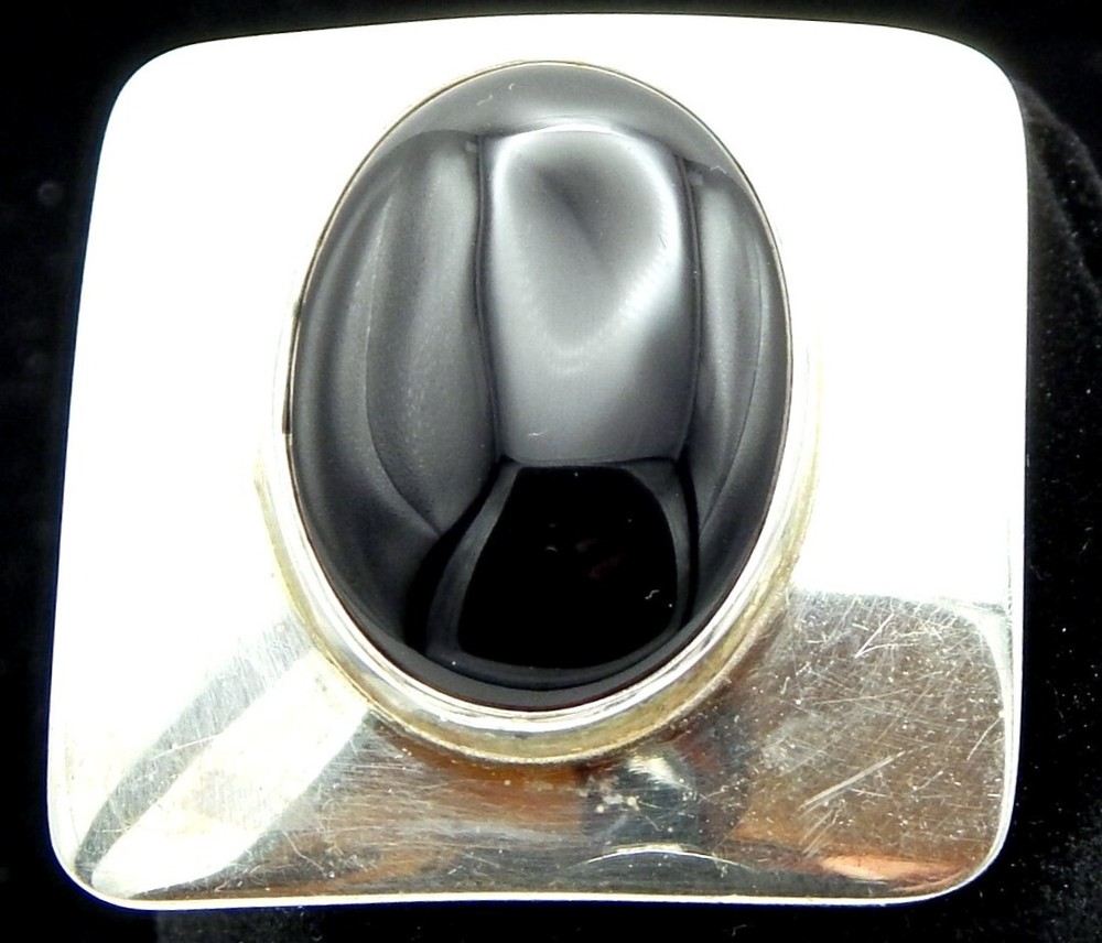 .925 Sterling Silver & Black Onyx Pin