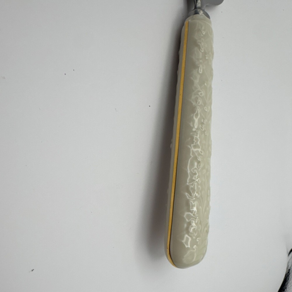 Lenox Stainless Steel Cake Server Ceramic Handle Silver Ivory WITH STORAGE BOX