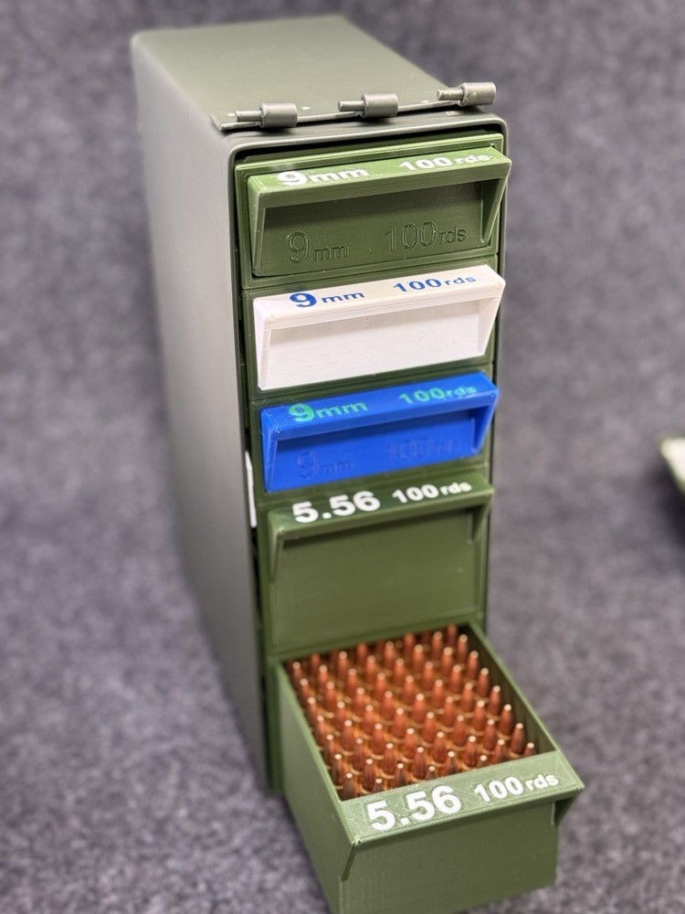 SlideCan 2.0, 9mm stackable .30 cal ammo can storage system