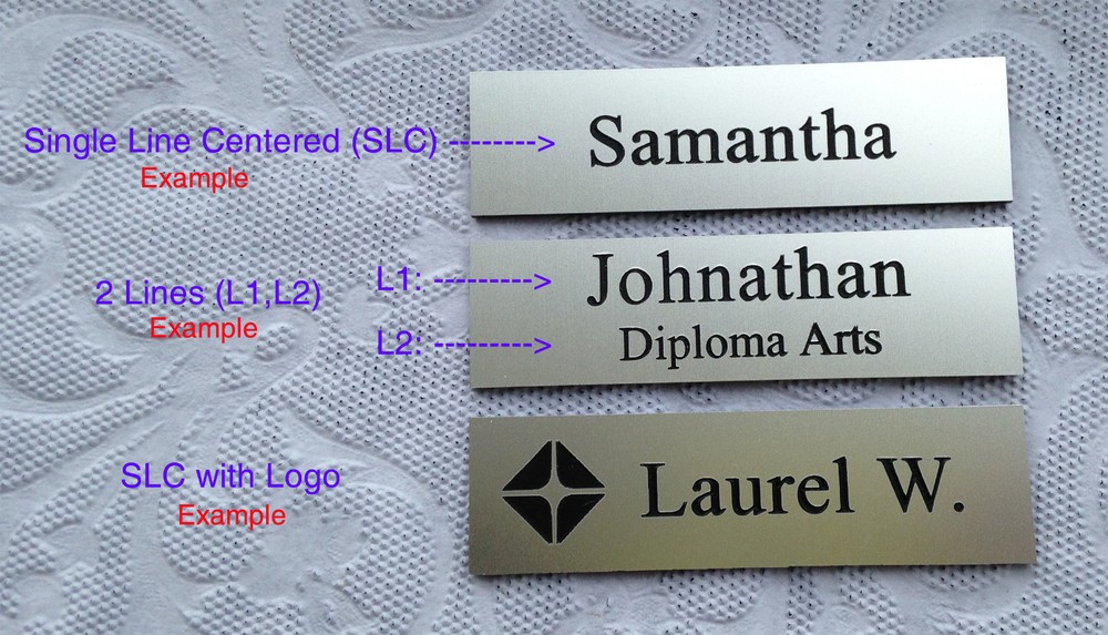 Custom Employee Name Tag - Badge smooth Silver, magnet attachment 2.75" x .75"