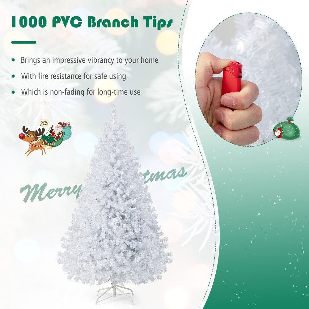 6ft White Christmas Tree Classic Pine Tree PVC Material Thicken Tips(White)