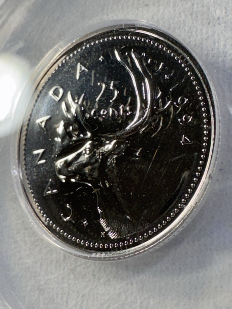 1994 Canada 25 Cents Graded MS 68 by ANACS Proof Like