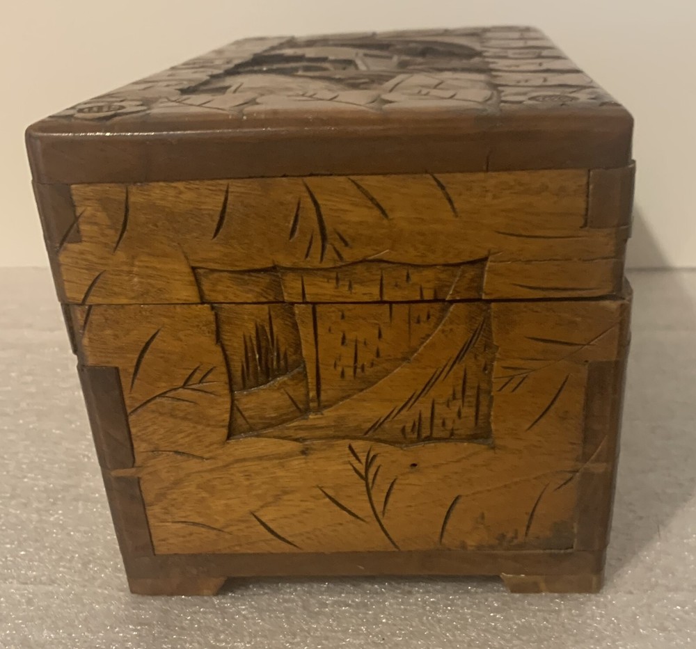 Solid Teak Wood Monastery Tea Box Hand Carved