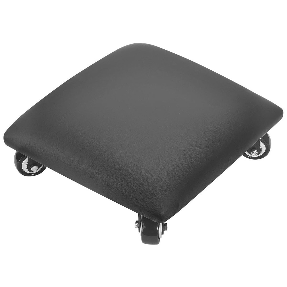 Low Height Rolling Stool Low Roller Seat PU Leather Square Chair Black