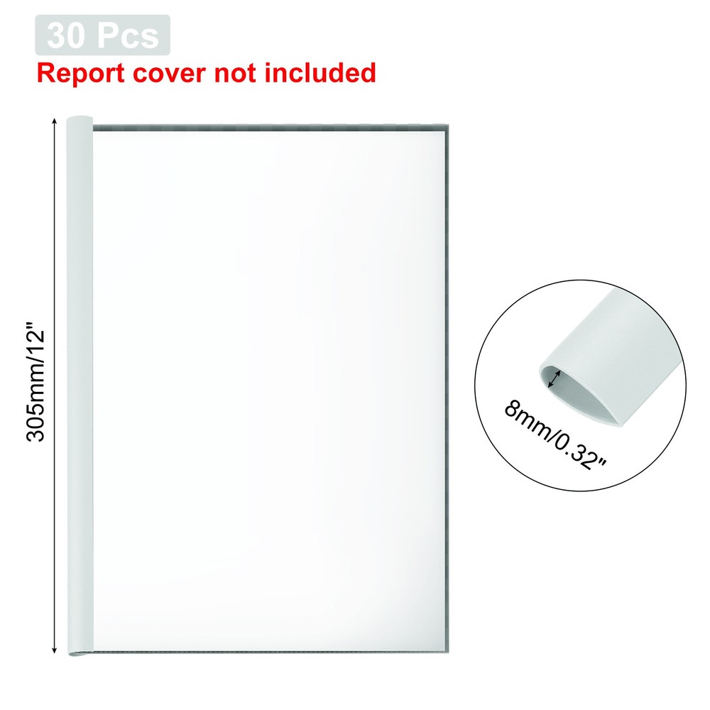 30Pcs Binding Bars, 8mm Binding Bars 50 Sheets Capacity, White